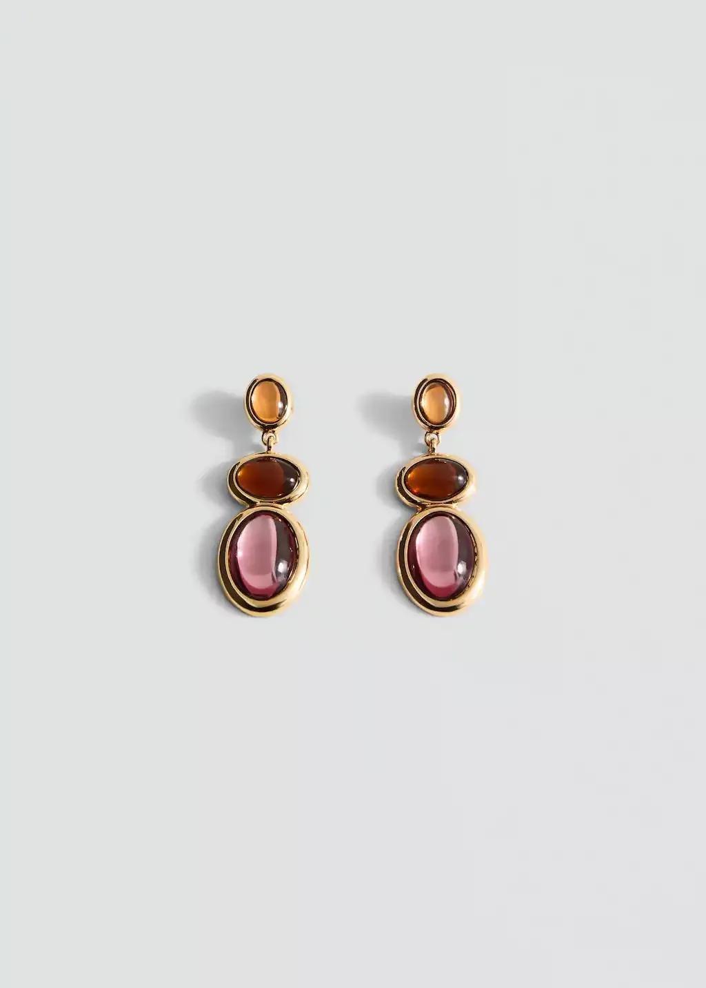 Gold Mixed Pendant Earrings, 0201_OR, large image number 2