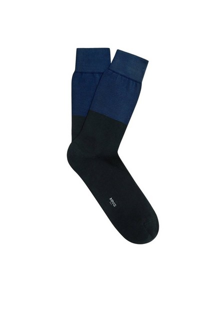 Mango - Medium Blue Colour Block Cotton Socks, Men