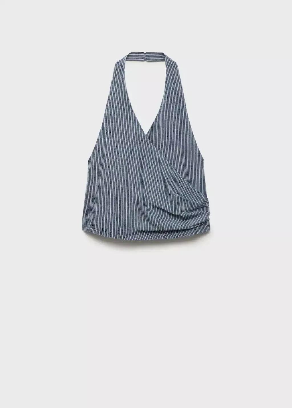Blue Striped Crossover Denim Top, , large image number 0