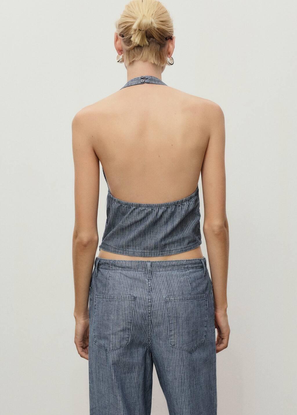 Blue Striped Crossover Denim Top, Medium Blue, large image number 5