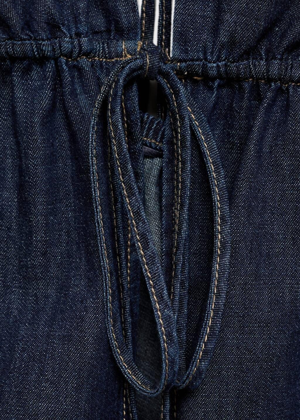 Blue V-Neck Denim Top With Bow, , large image number 1