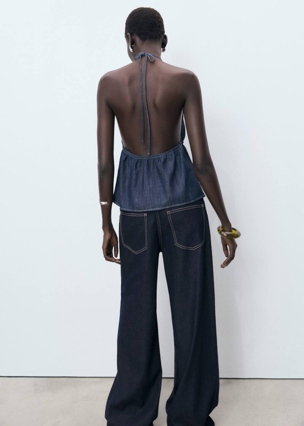 Blue V-Neck Denim Top With Bow, Open Blue, large image number 5