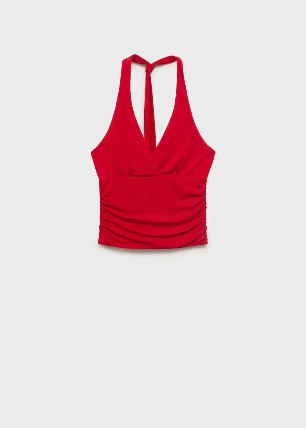 RED V-neck top with open back, , large image number 0
