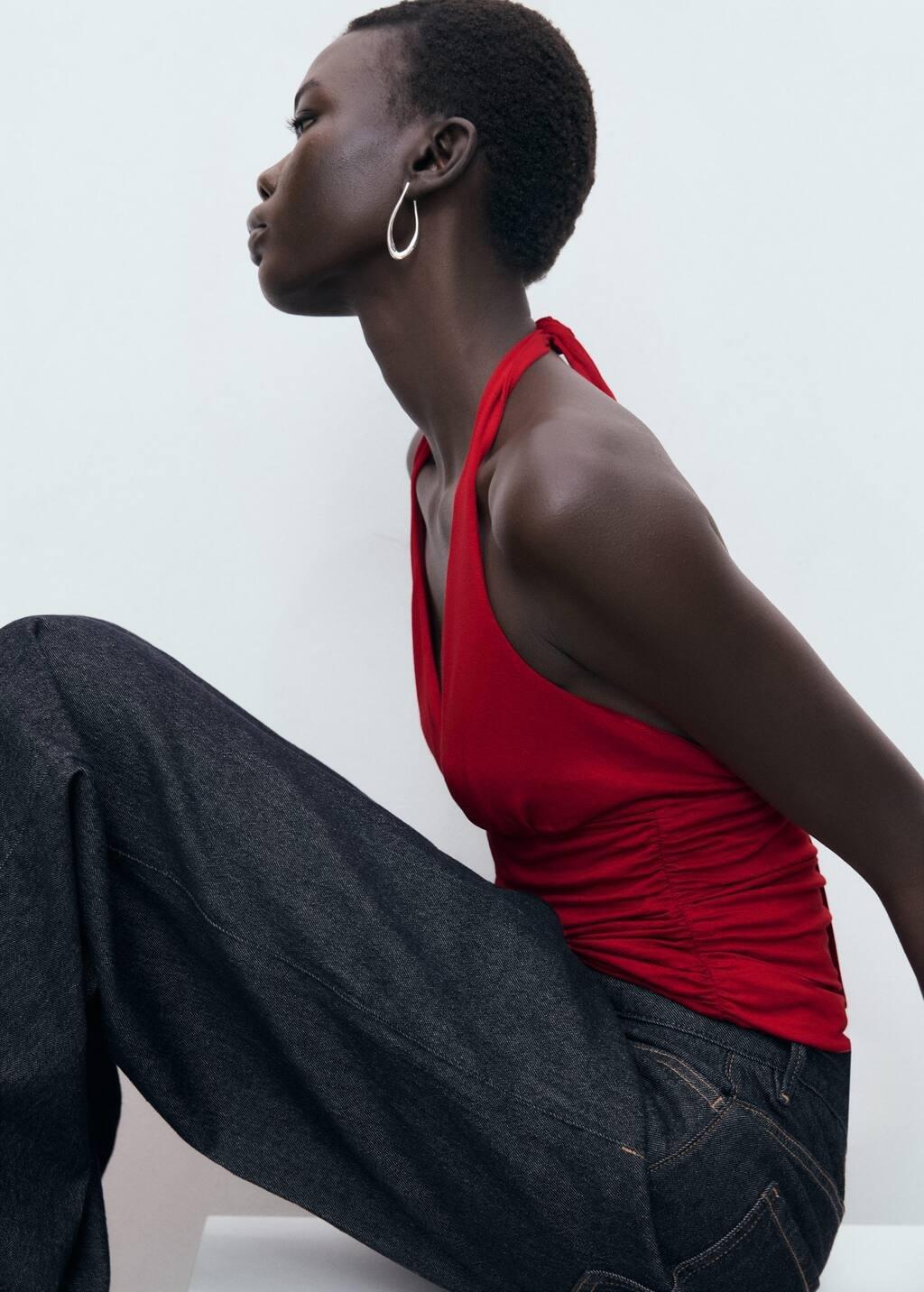 RED V-neck top with open back, 0201_70, large image number 3