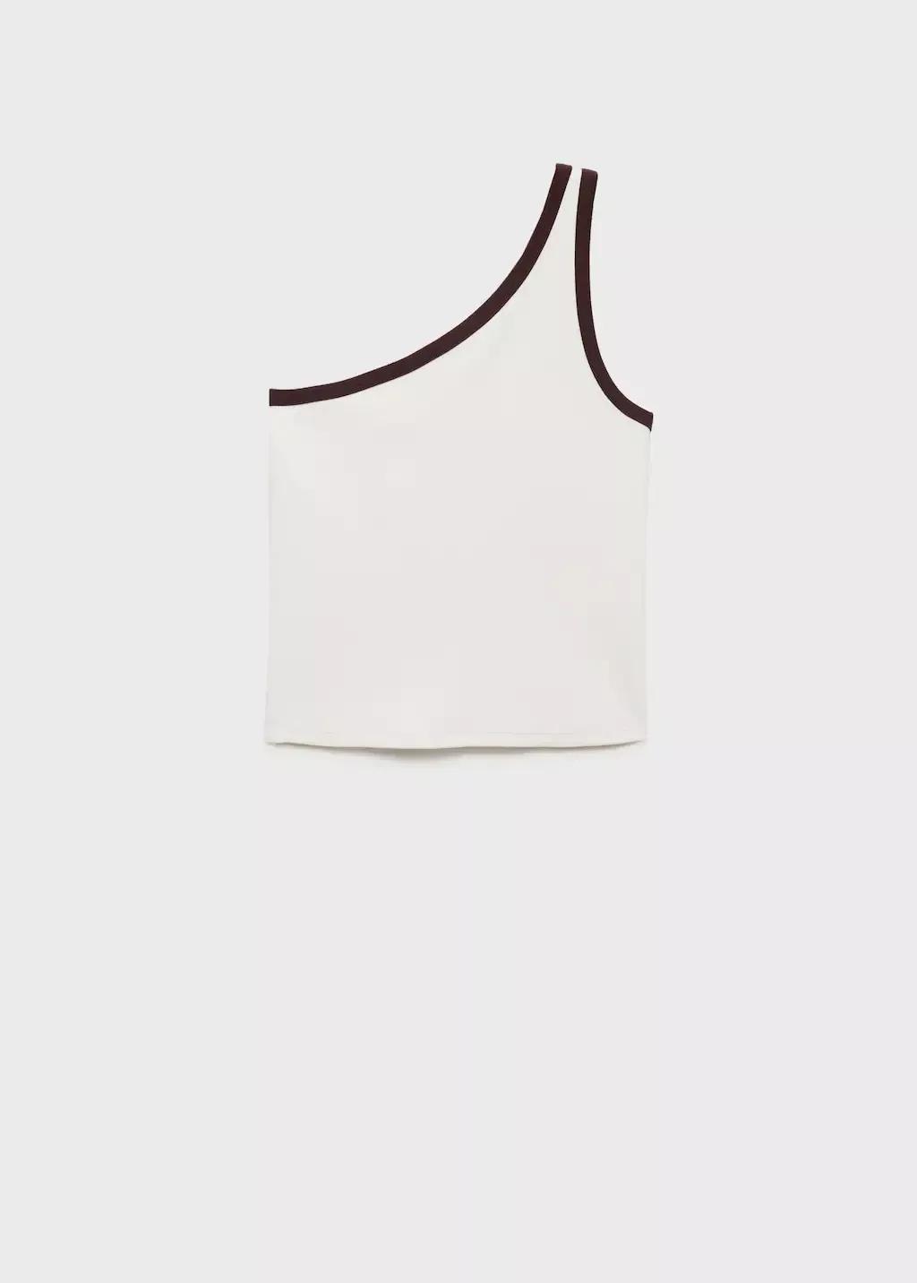 LIGHT BEIGE Asymmetrical top with contrasting trim, , large image number 0