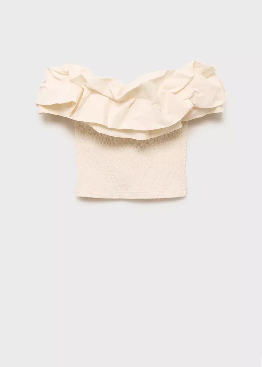 LIGHT BEIGE Strapless top with ruffles, , large image number 0