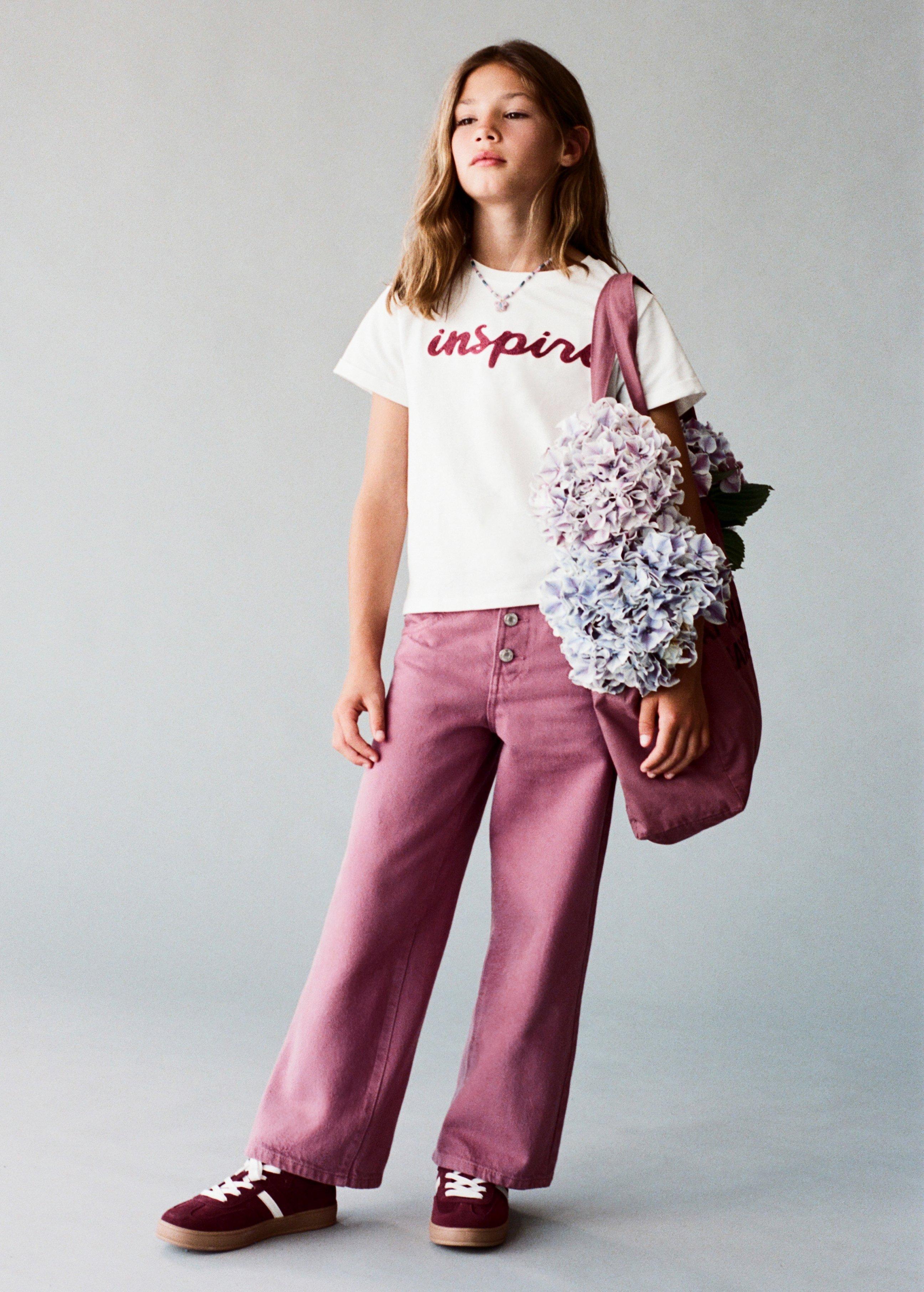 Cream Embroidered Cotton T-Shirt, Kids Girls, , large image number 1