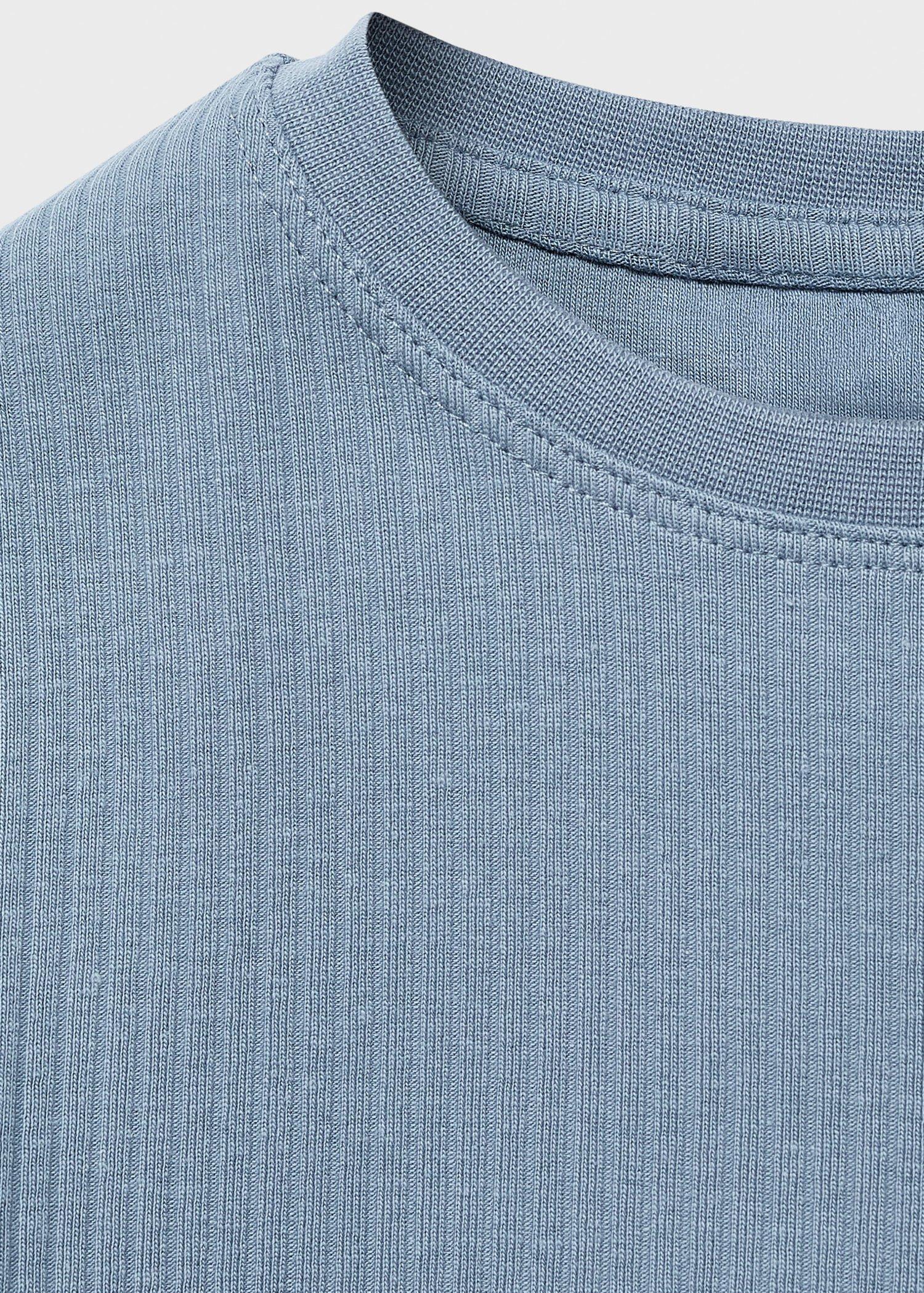 Blue Ribbed Cotton T-Shirt, , large image number 1