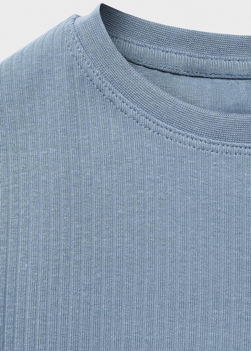 Blue Ribbed Cotton T-Shirt, , large image number 2