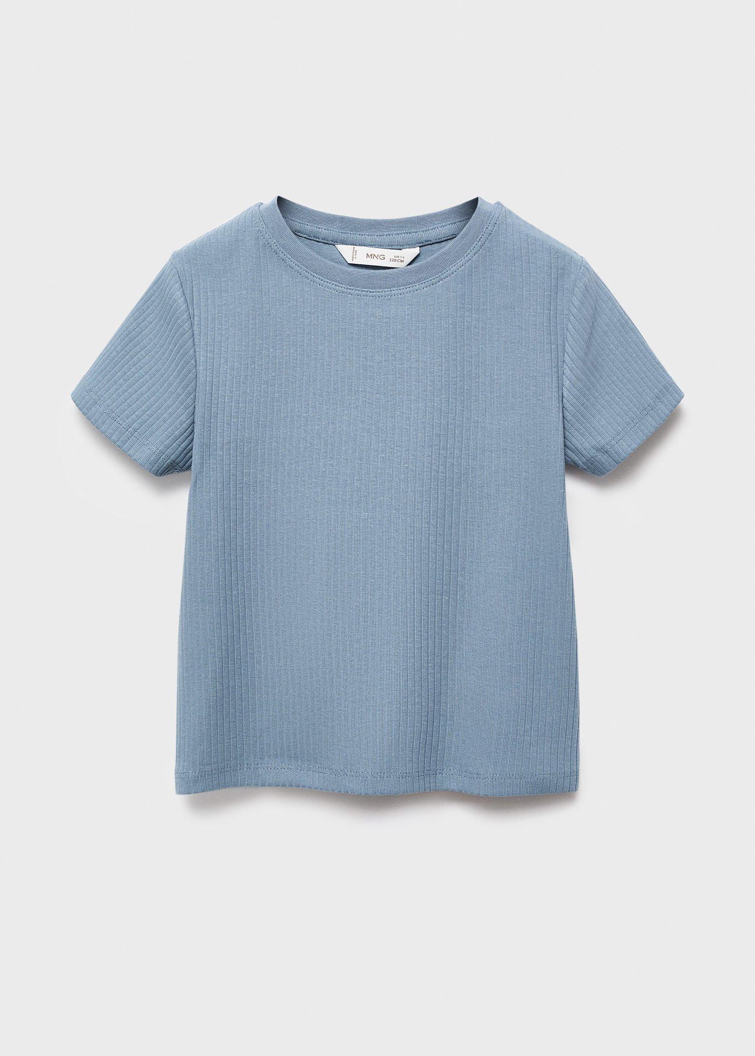 Blue Ribbed Cotton T-Shirt, , large image number 3