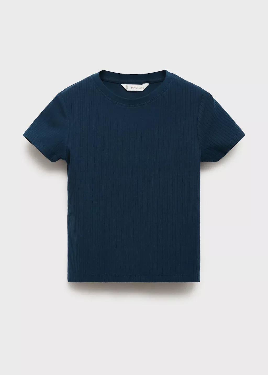 Navy Ribbed Cotton T-Shirt, Navy, large image number 7