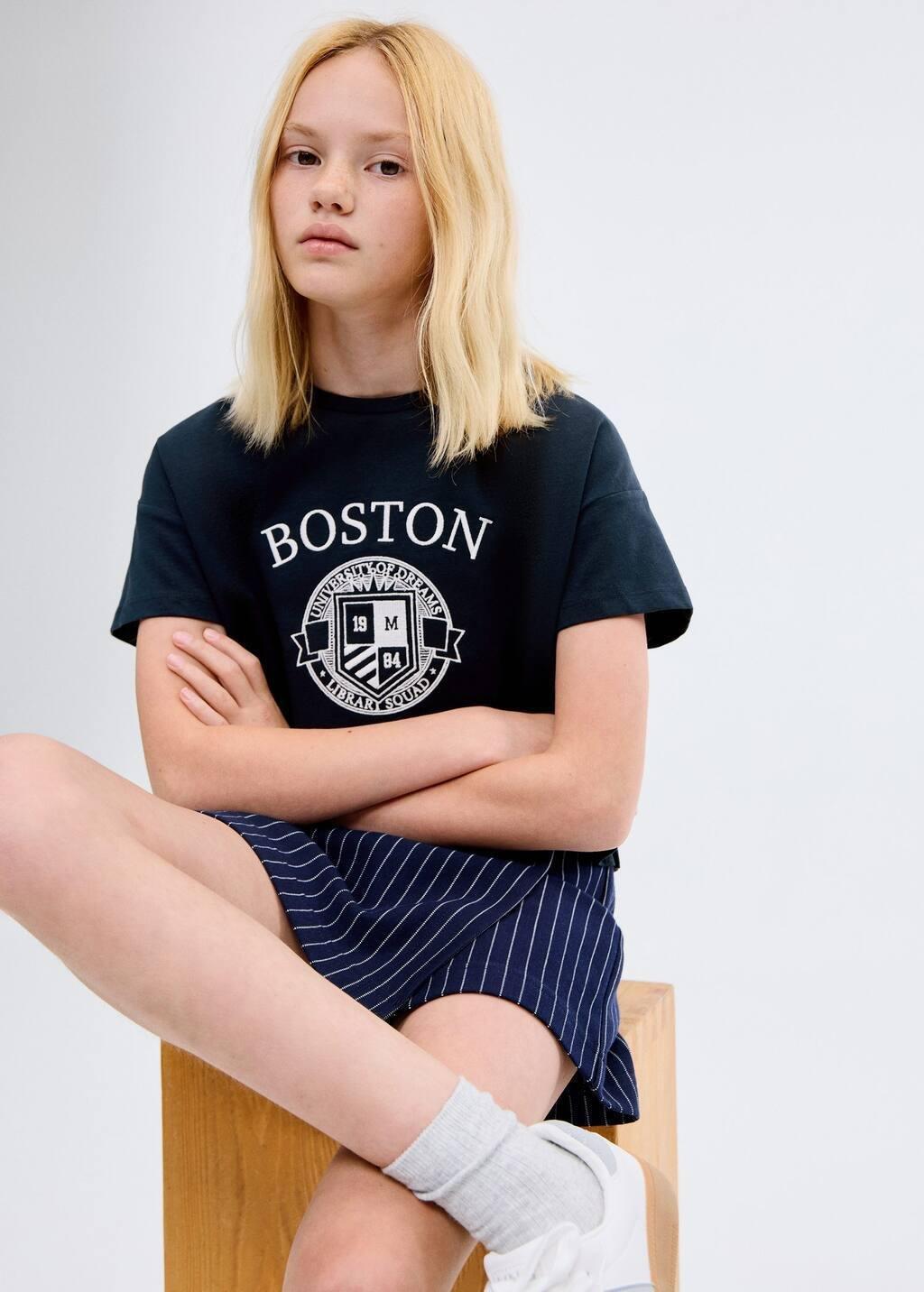 Blue Embroidered Cotton T-Shirt, Navy, large image number 1