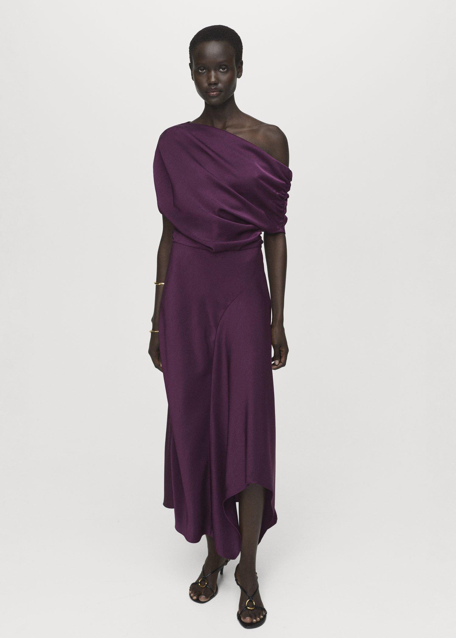 Purple Asymmetrical Satin Dress, , large image number 0