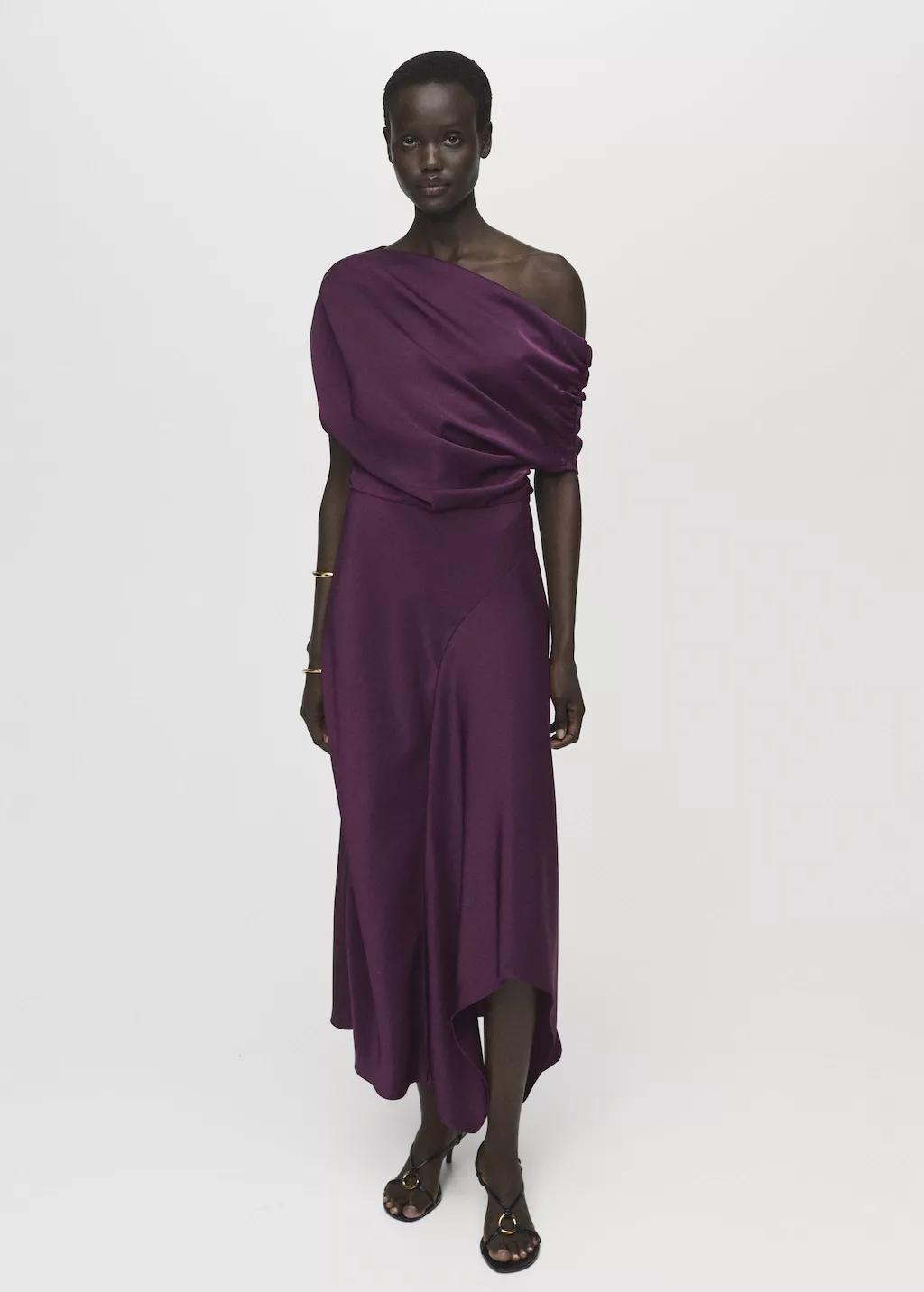 Purple Asymmetrical Satin Dress, , large image number 1