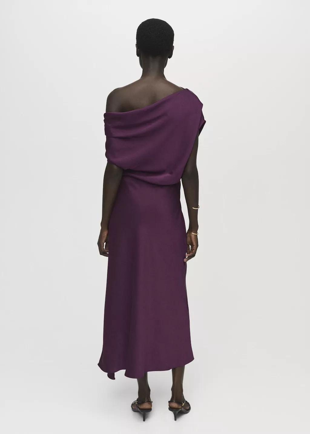 Purple Asymmetrical Satin Dress, , large image number 5