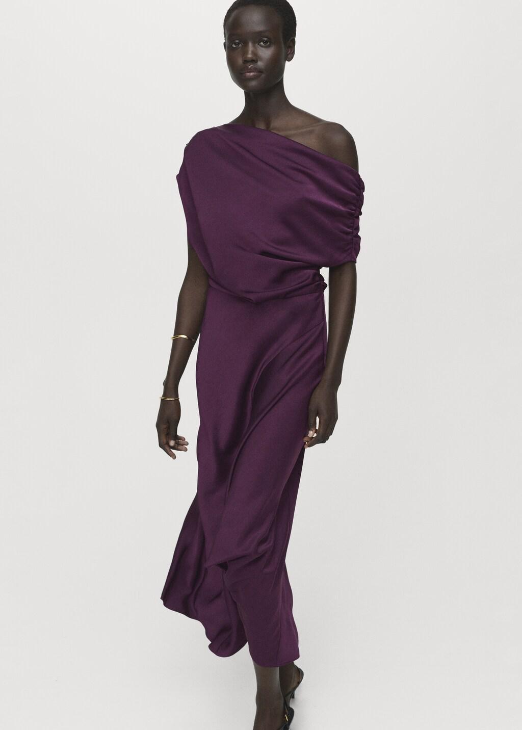 Purple Asymmetrical Satin Dress, , large image number 7