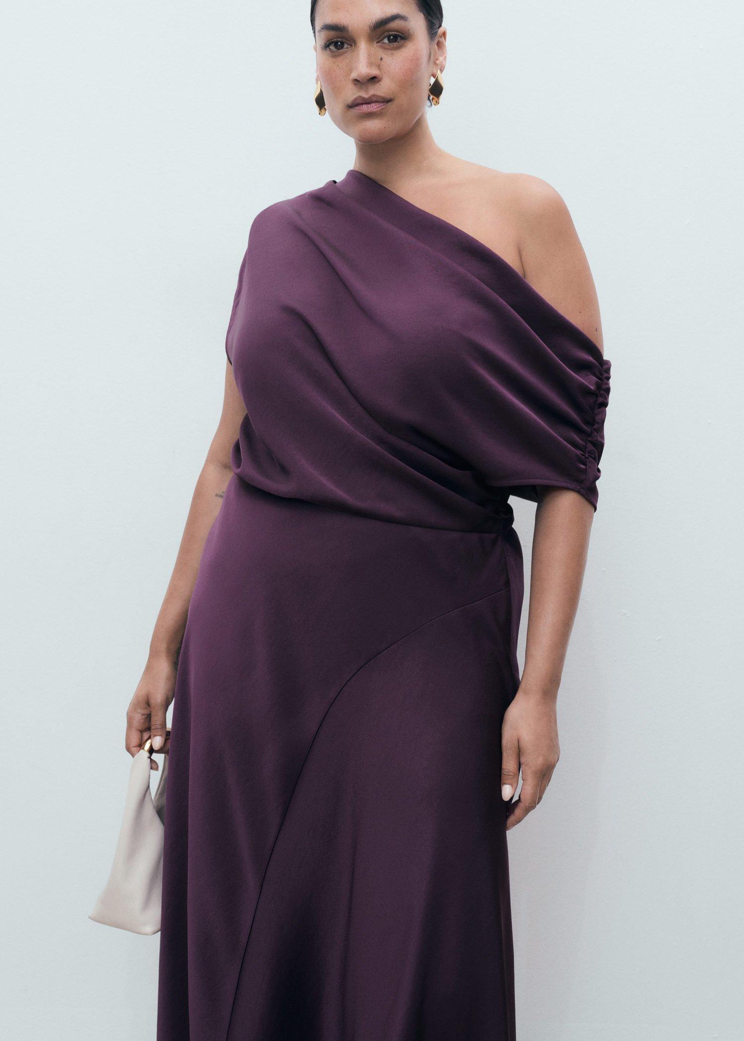 Purple Asymmetrical Satin Dress, , large image number 12