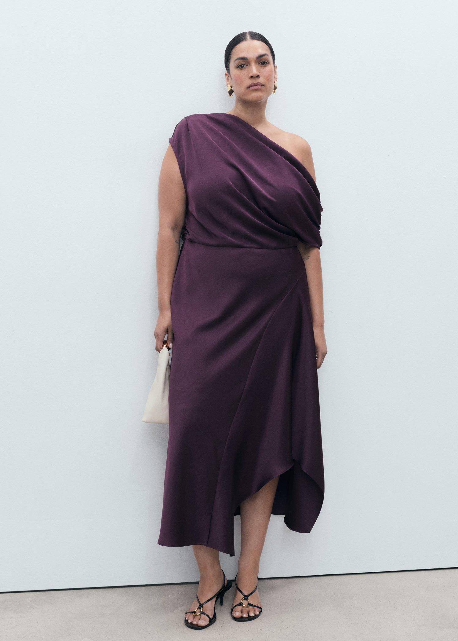 Purple Asymmetrical Satin Dress, , large image number 14