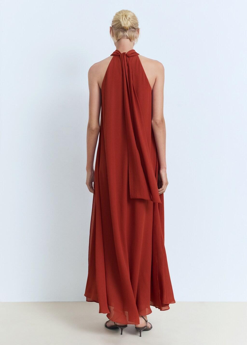 Orange Long Dress With Bow Neck, Medium Orange, large image number 5