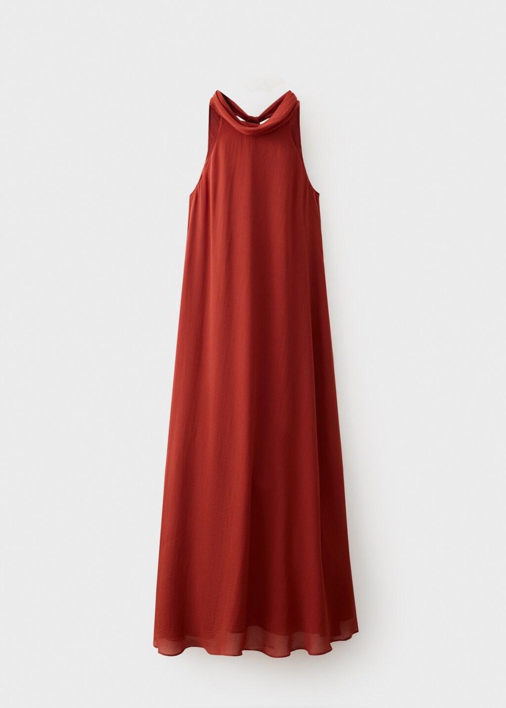 Orange Long Dress With Bow Neck, Medium Orange, large image number 12