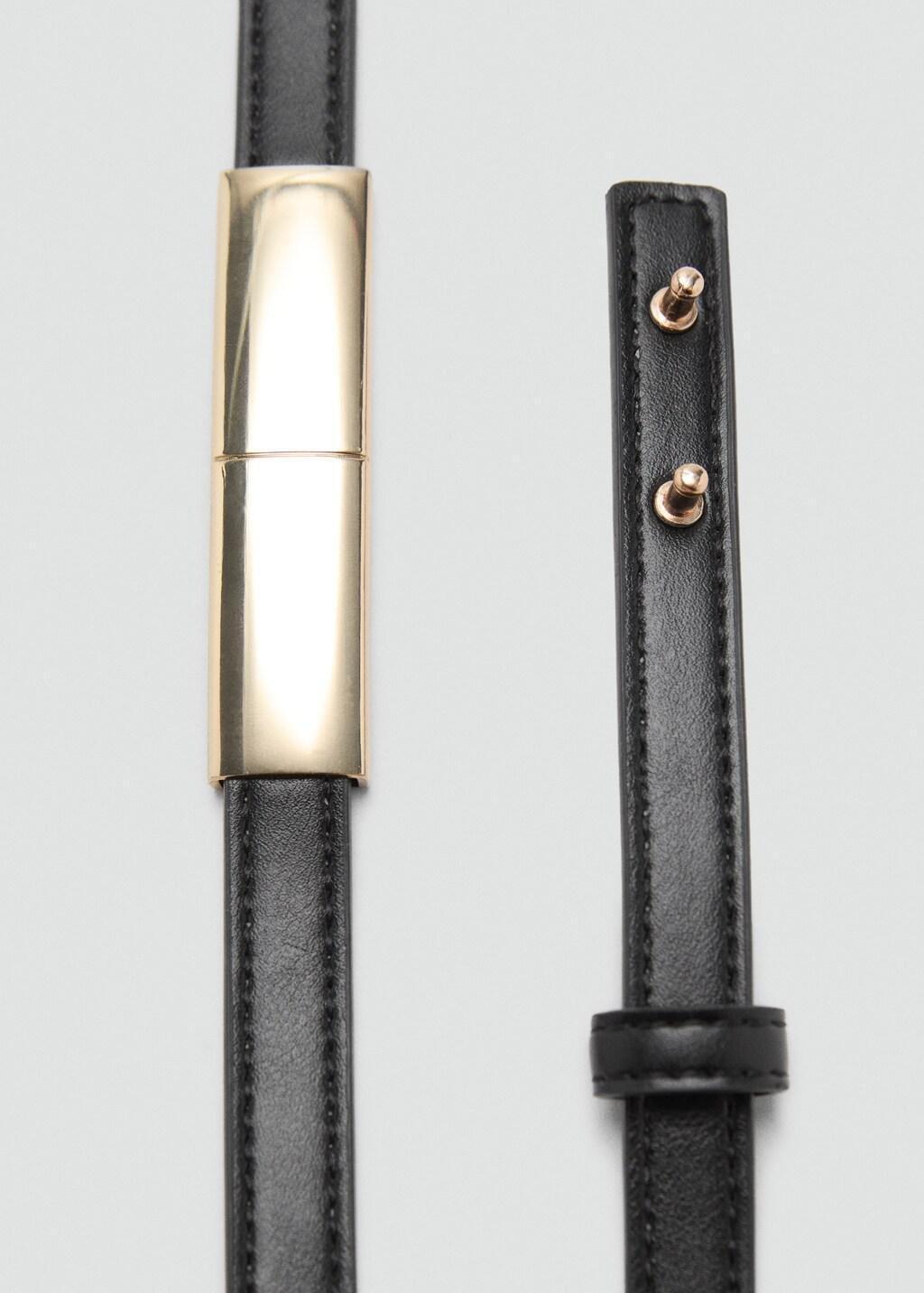 Black Thin Belt With Metal Detail, , large image number 1