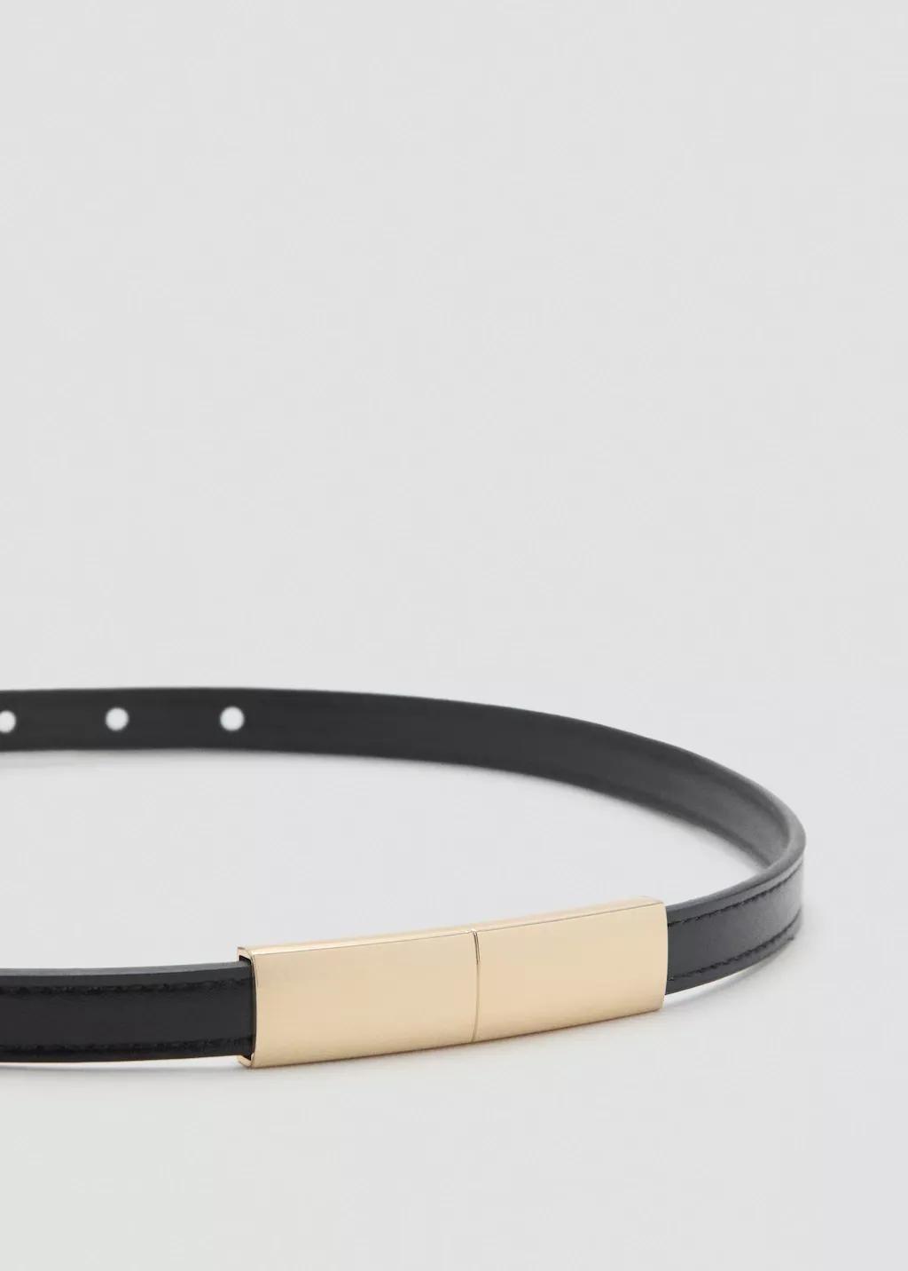 Black Thin Belt With Metal Detail, , large image number 2