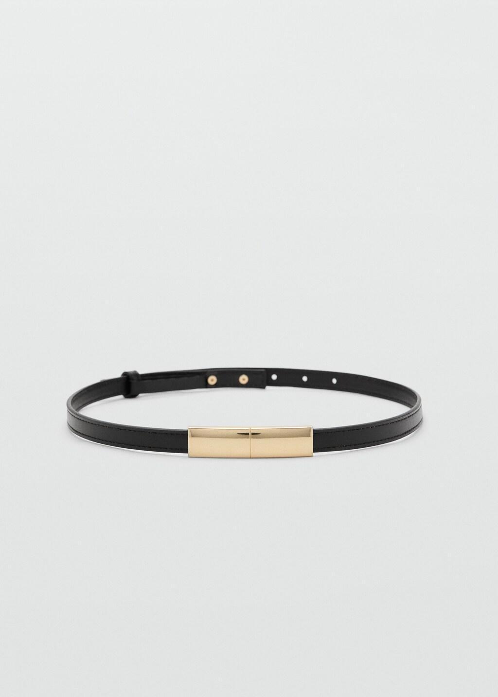 Black Thin Belt With Metal Detail, , large image number 5