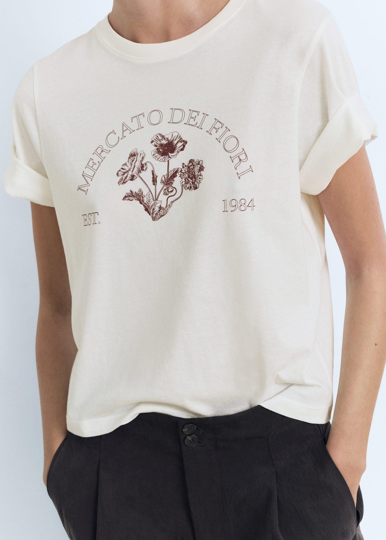 White Printed Cotton-Blend T-Shirt, Natural White, large image number 2
