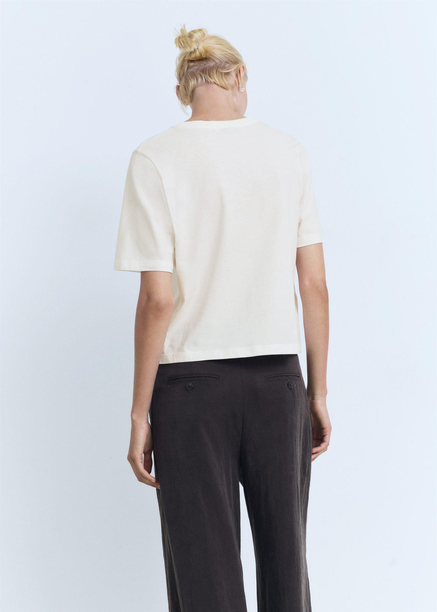 White Printed Cotton-Blend T-Shirt, Natural White, large image number 4