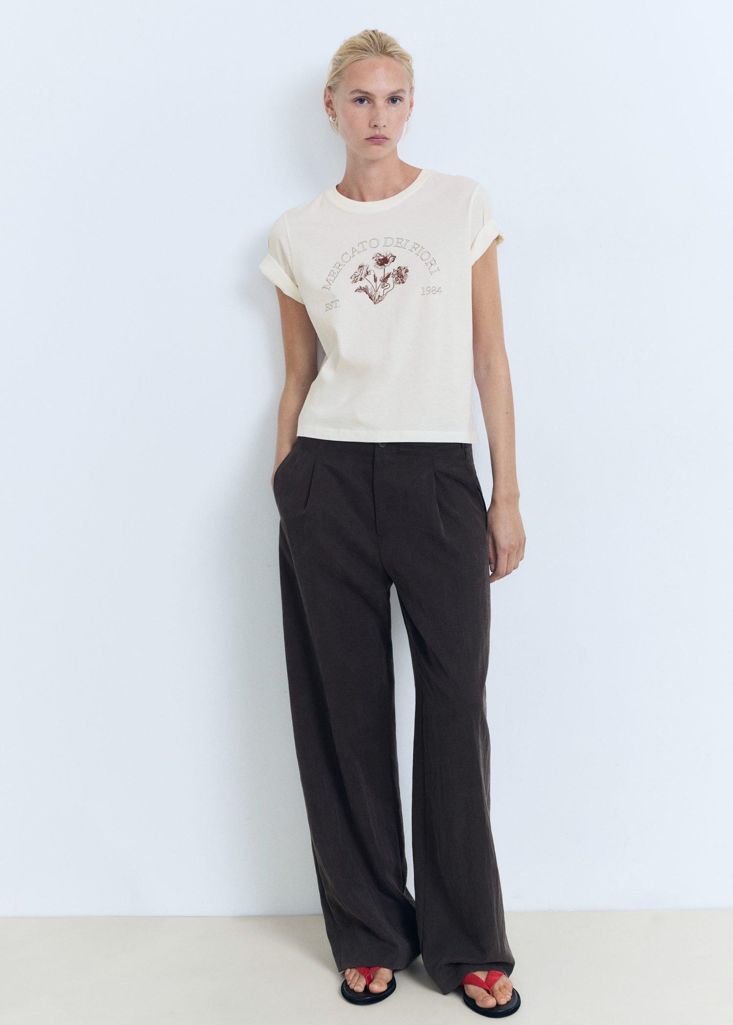 White Printed Cotton-Blend T-Shirt, Natural White, large image number 6