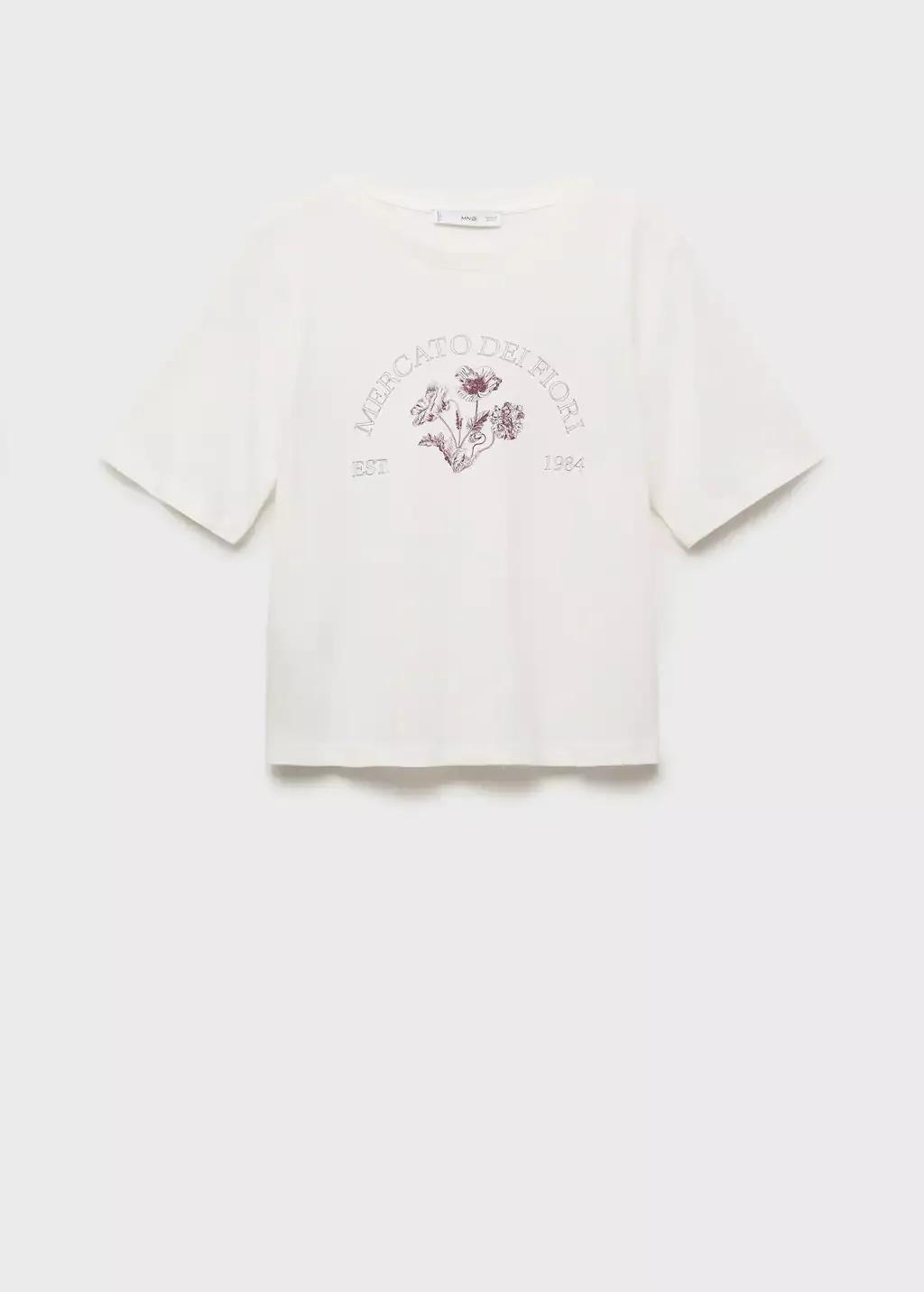 White Printed Cotton-Blend T-Shirt, Natural White, large image number 7