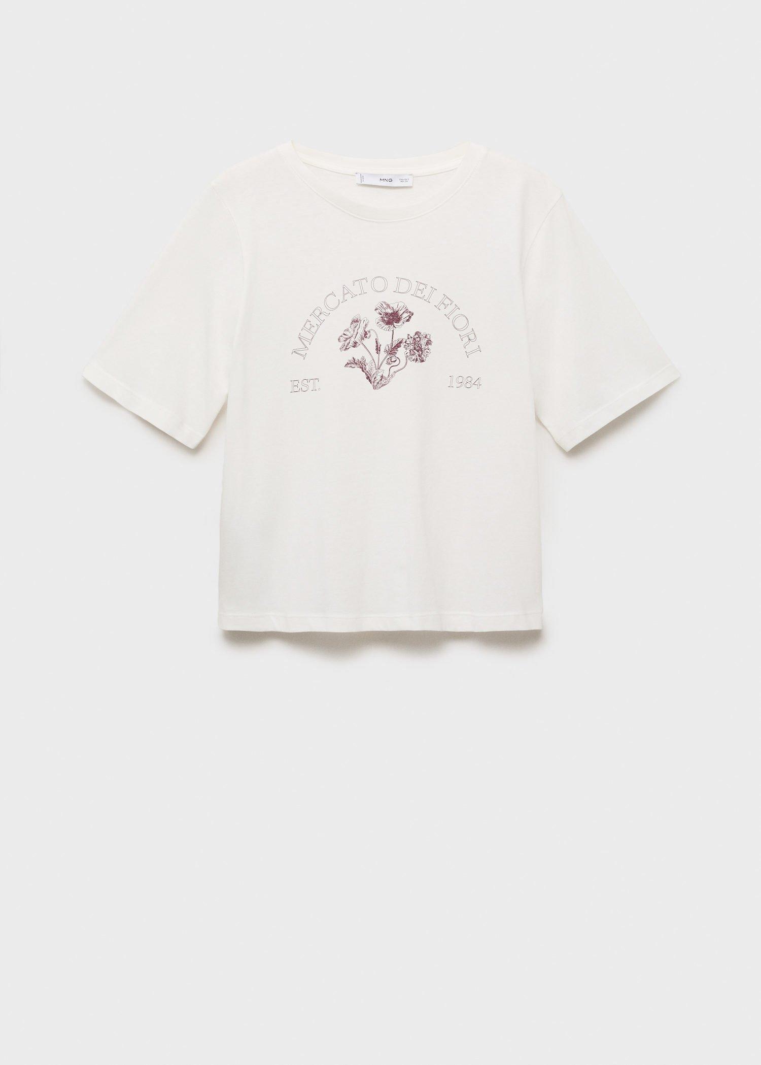 White Printed Cotton-Blend T-Shirt, Natural White, large image number 8
