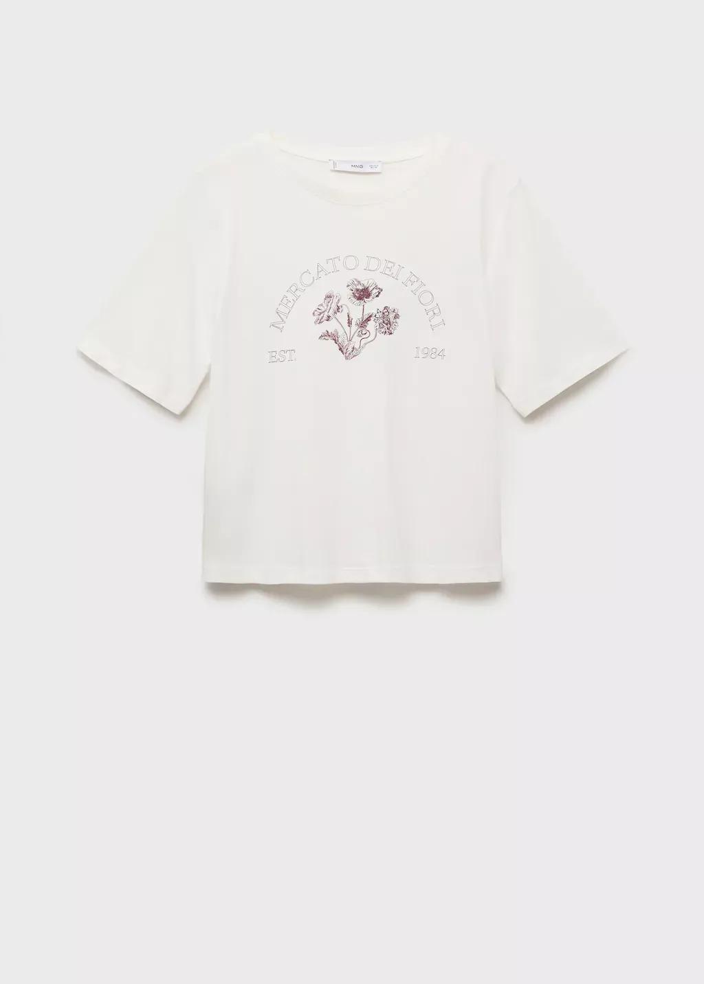 White Printed Cotton-Blend T-Shirt, Natural White, large image number 12