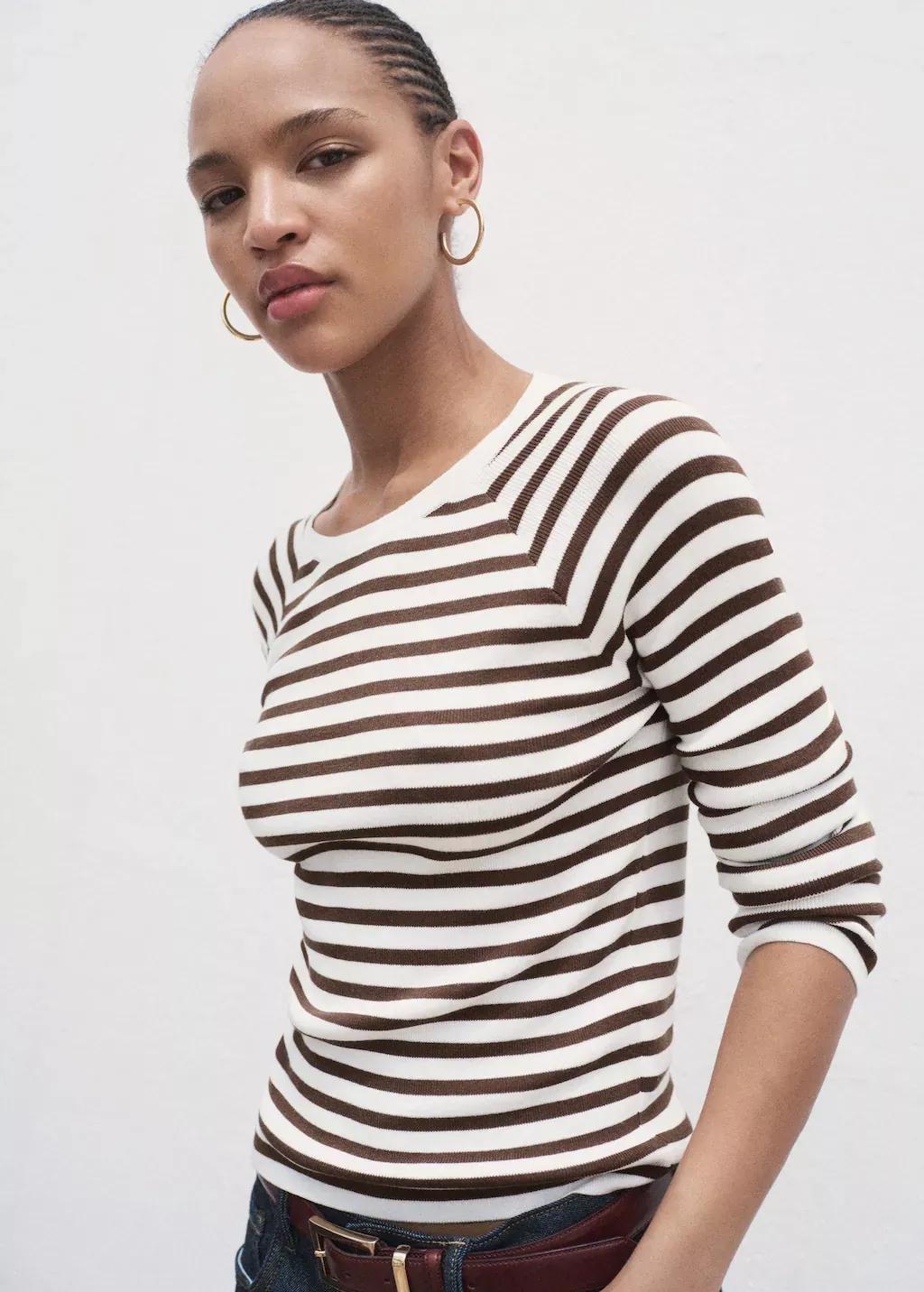 Beige Long-Sleeved Fine-Knit Sweater, , large image number 1