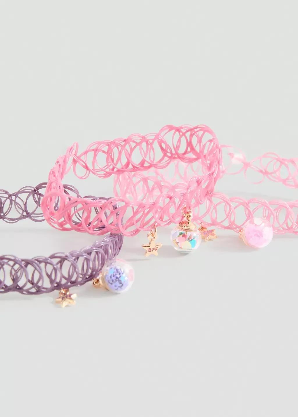 Pink Pack Of 3 Chokers, Kids Girl, Pink, large image number 0