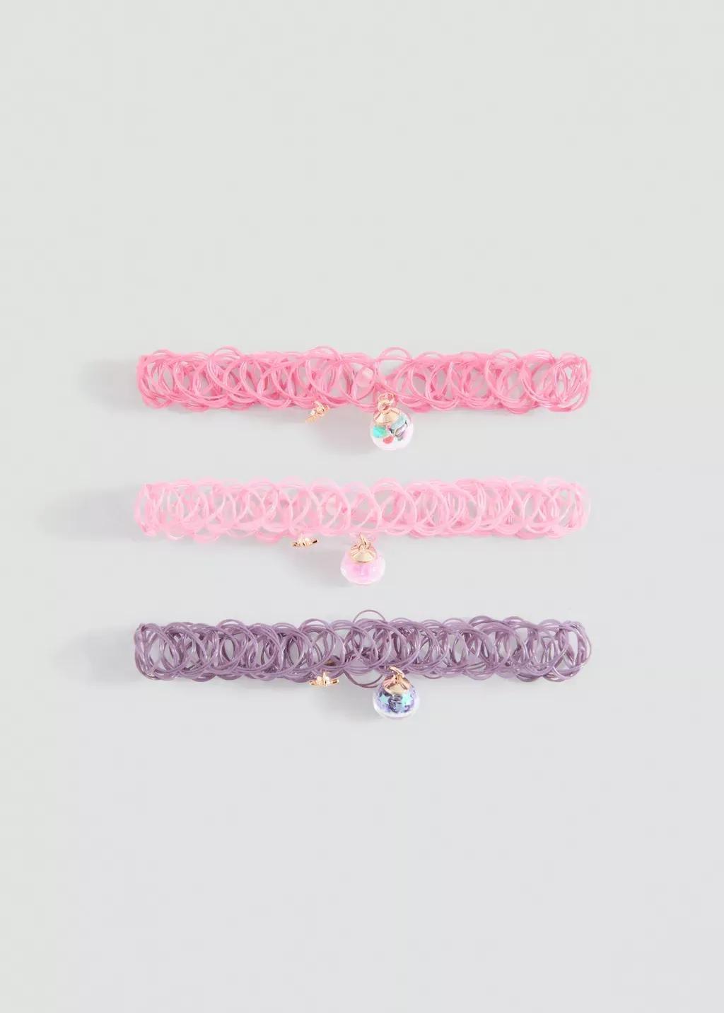 Pink Pack Of 3 Chokers, Kids Girl, Pink, large image number 1