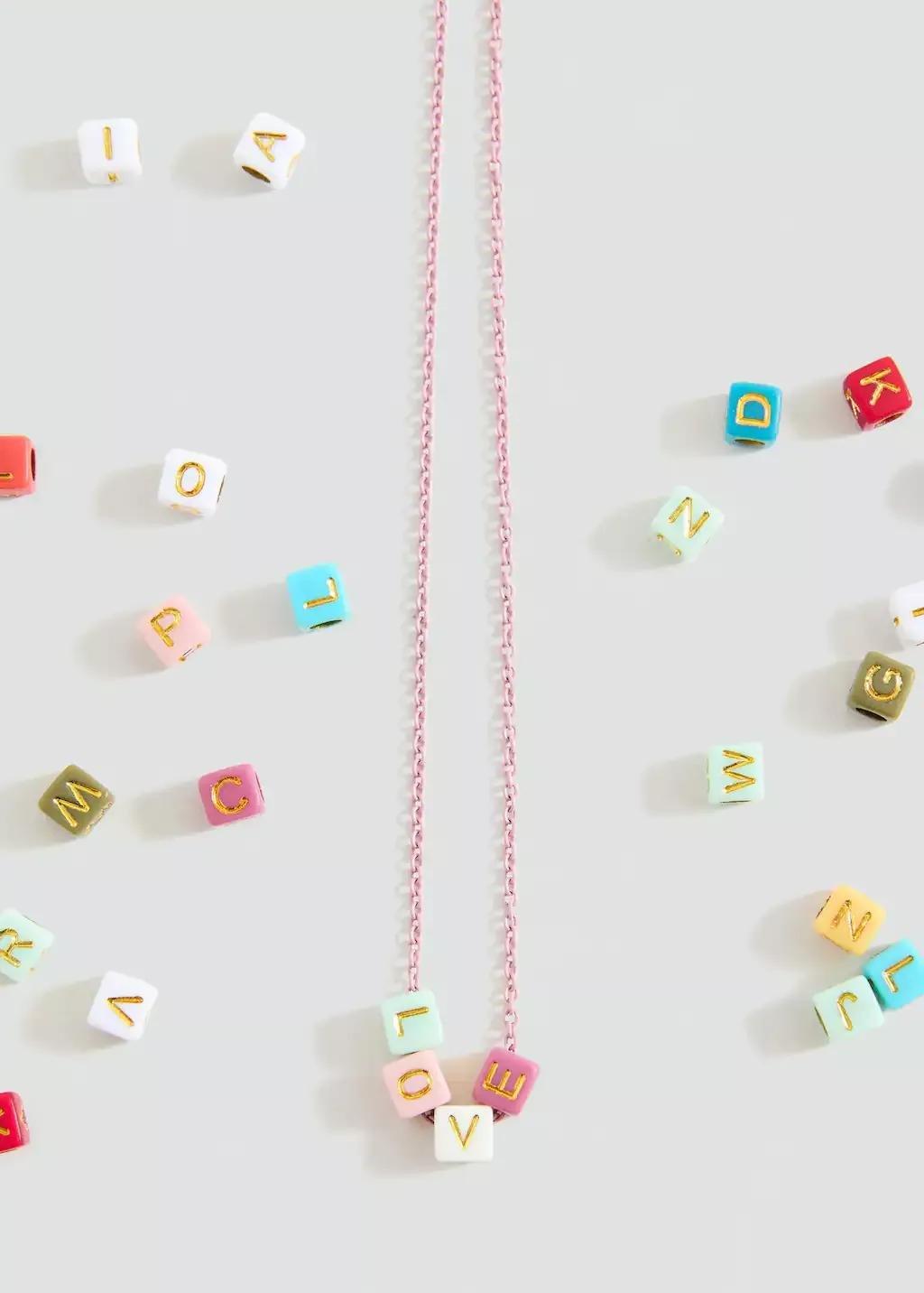 Gold Letters Bead Necklace, Kids Girl, Gold, large image number 0