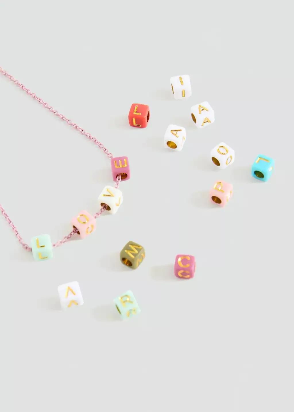 Gold Letters Bead Necklace, Kids Girl, Gold, large image number 1
