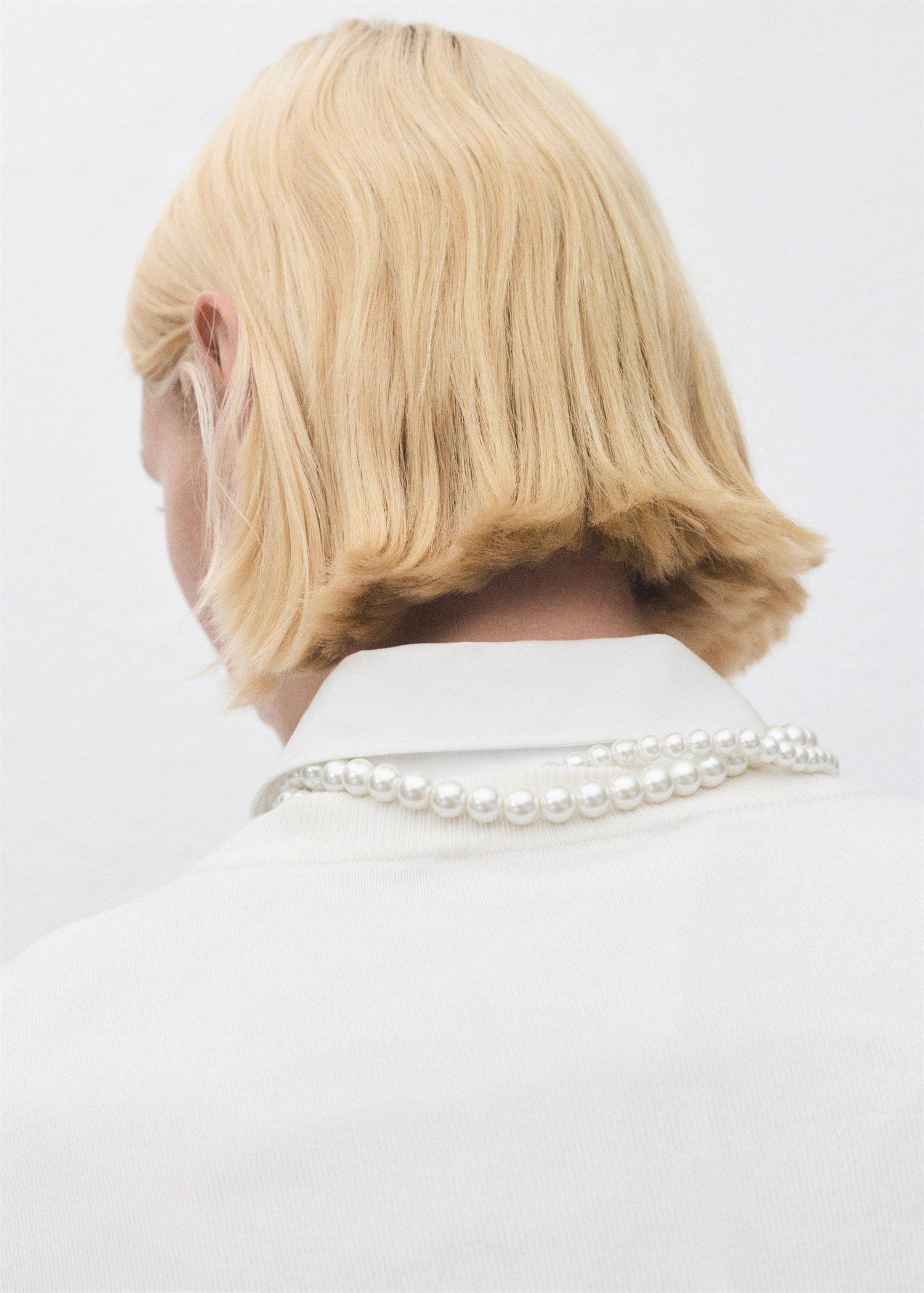 White Double Pearl Necklace, White, large image number 2