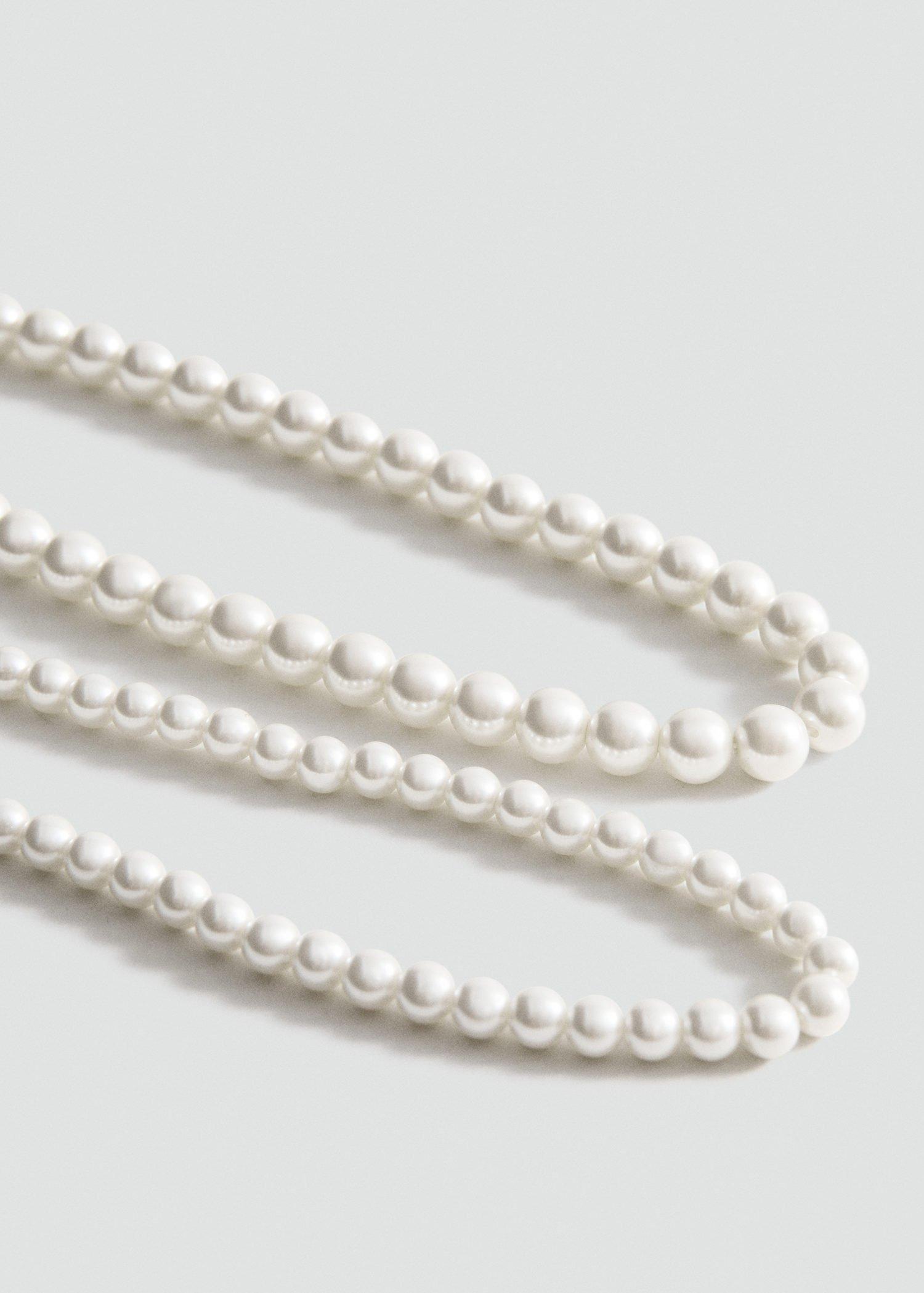 White Double Pearl Necklace, White, large image number 5