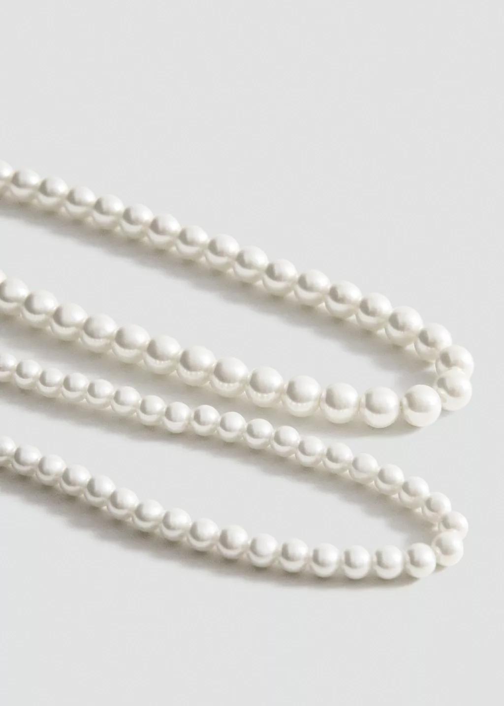 White Double Pearl Necklace, White, large image number 6
