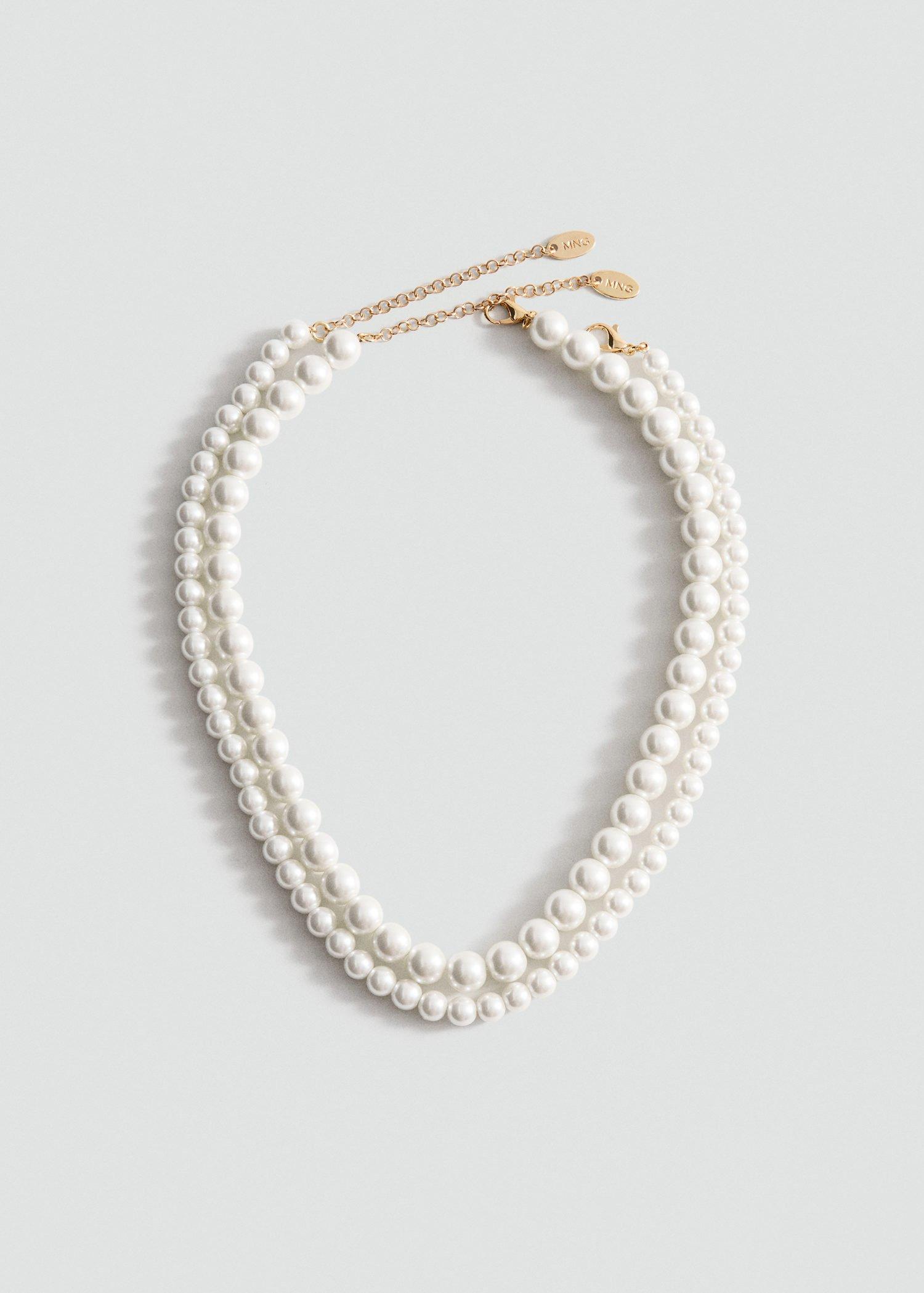 White Double Pearl Necklace, White, large image number 7