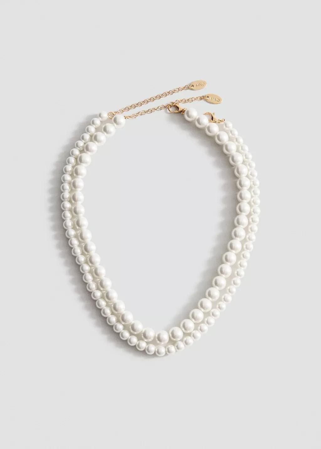 White Double Pearl Necklace, White, large image number 9