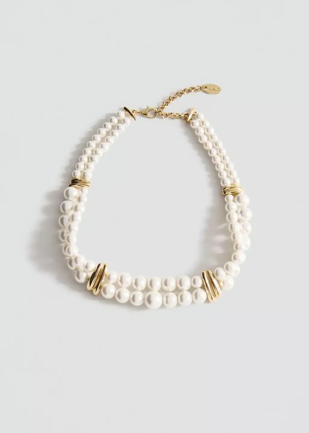 White Pearl And Crystal Choker, White, large image number 0