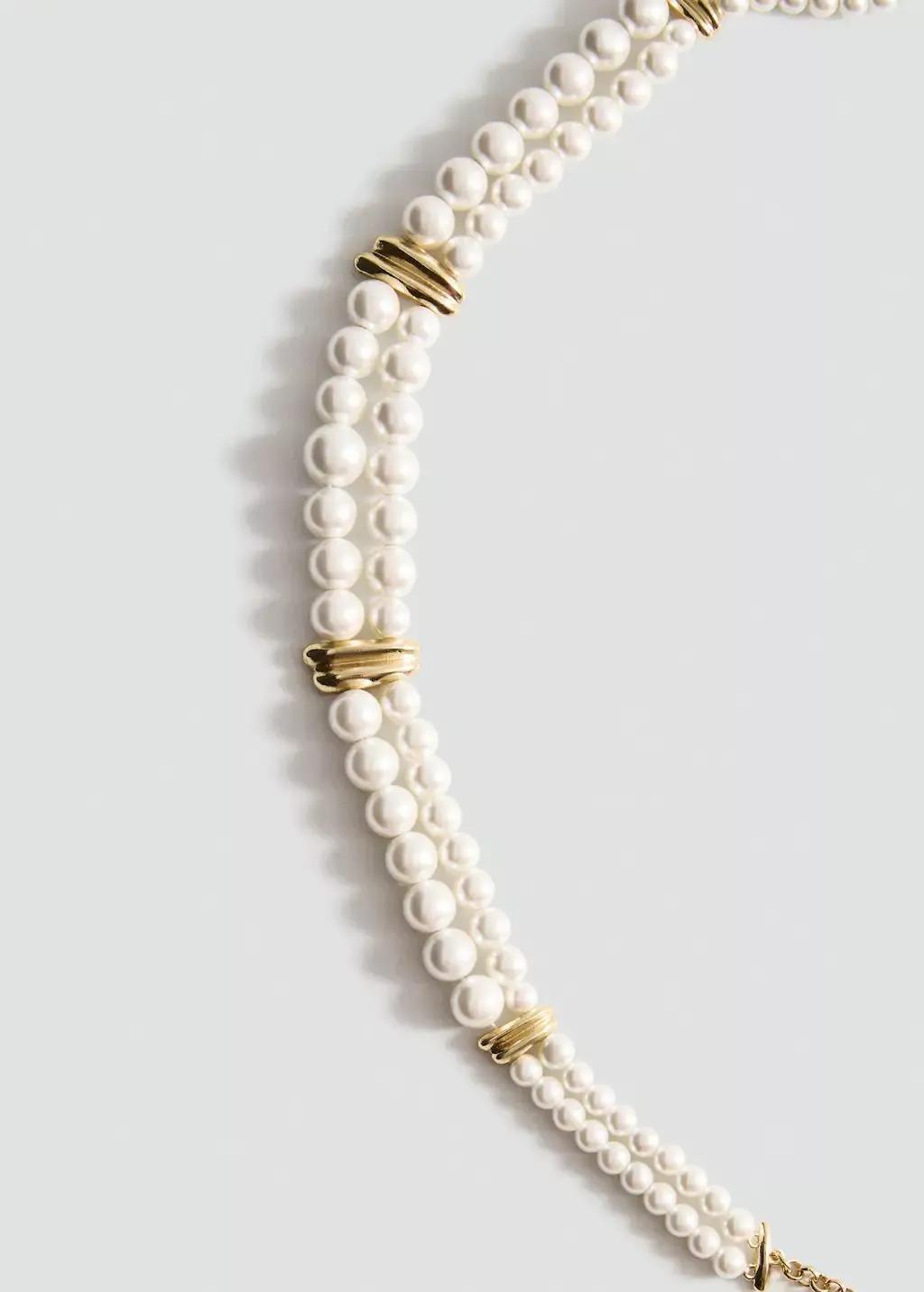 White Pearl And Crystal Choker, White, large image number 1