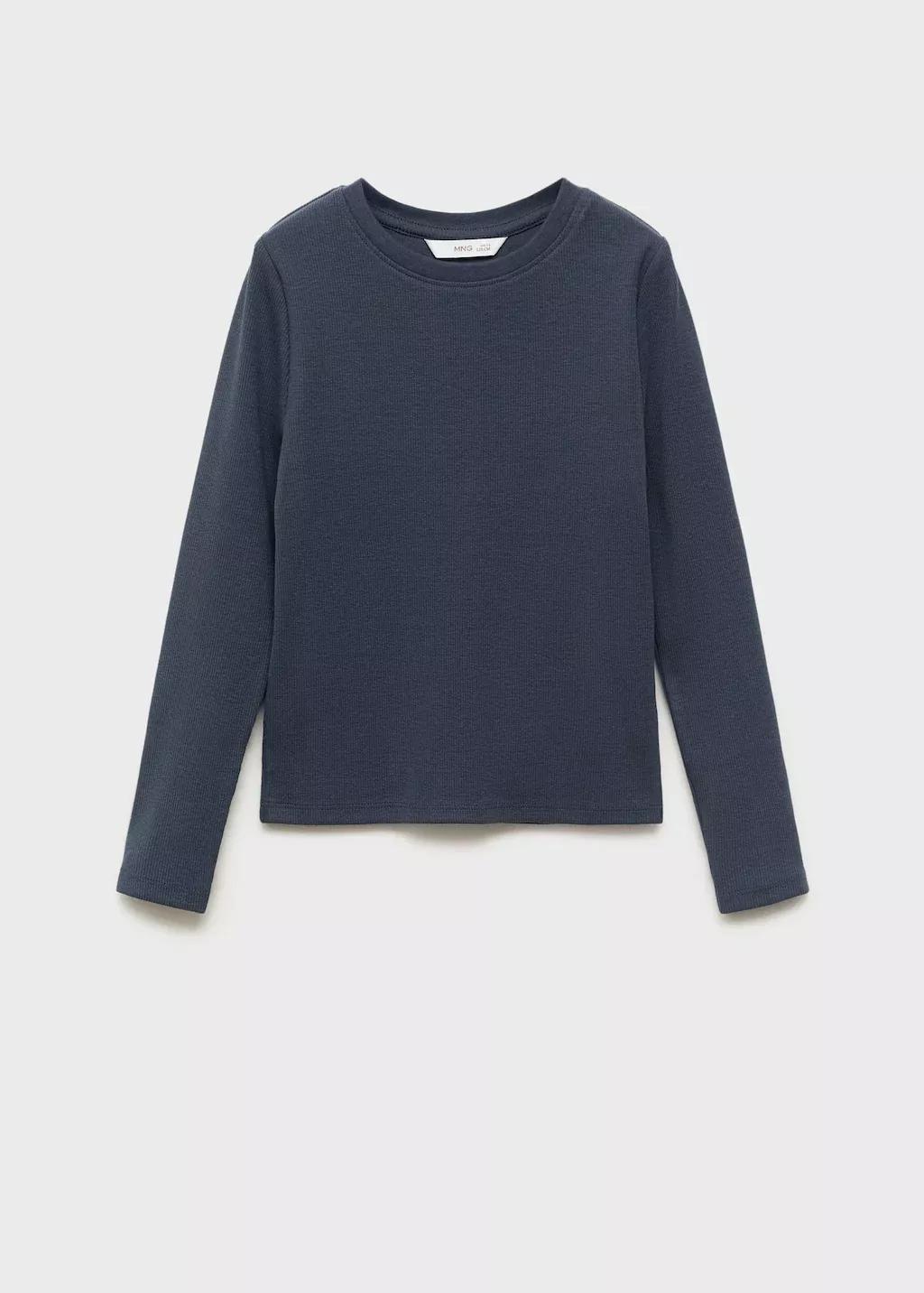 Blue Ribbed Long-Sleeved T-Shirt, Kids Girl, , large image number 3