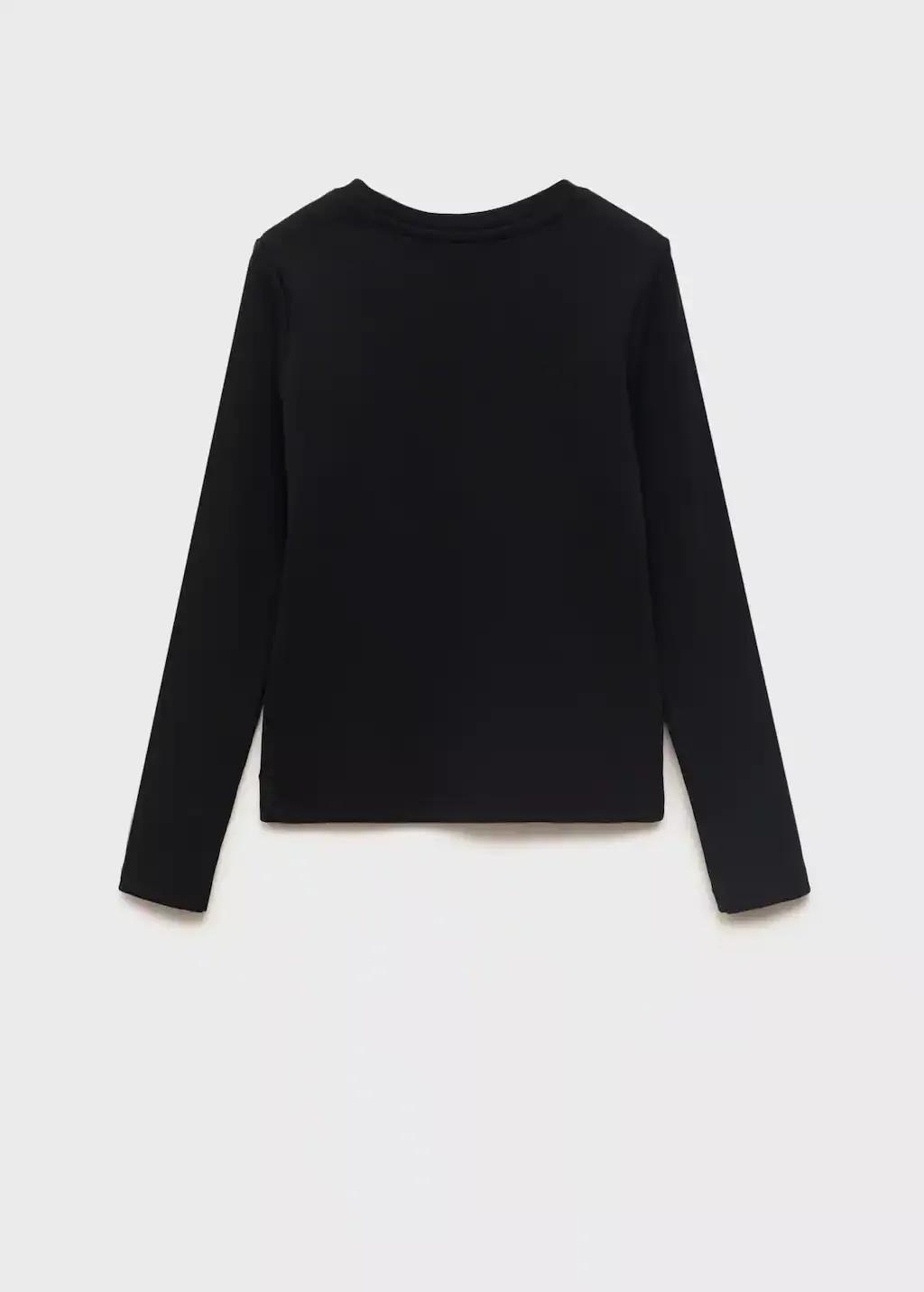 Black Ribbed Long-Sleeved T-Shirt, Kids Girl, , large image number 2