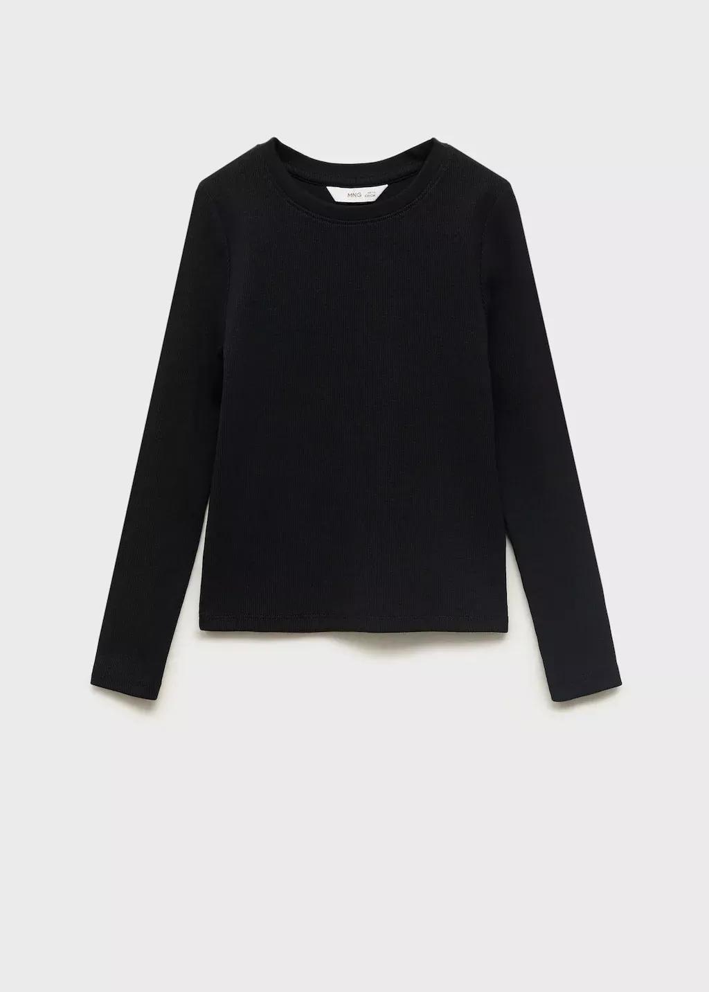 Black Ribbed Long-Sleeved T-Shirt, Kids Girl, , large image number 3