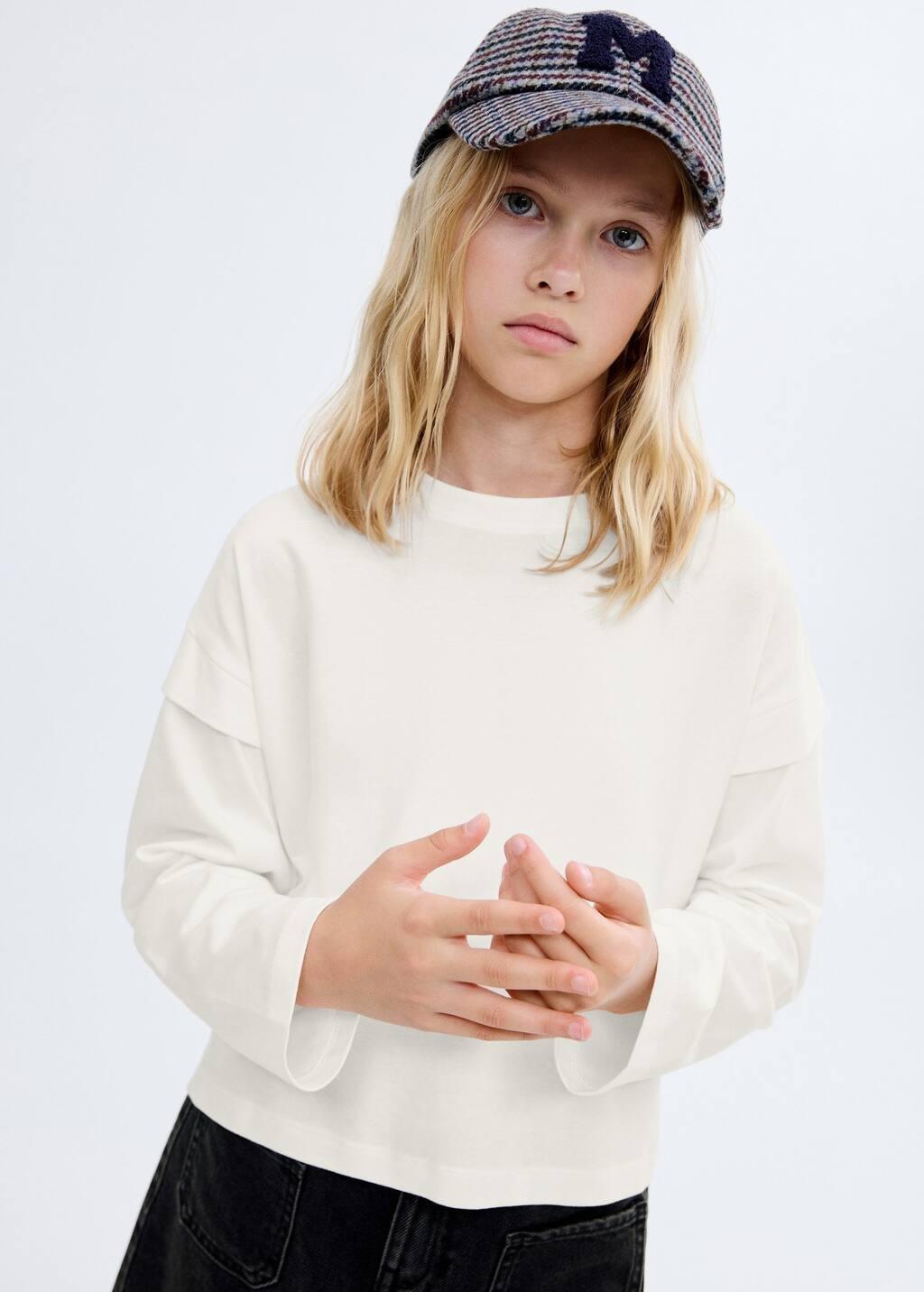 NATURAL WHITE Sleeve detail t-shirt, Kids Girl, Natural White, medium