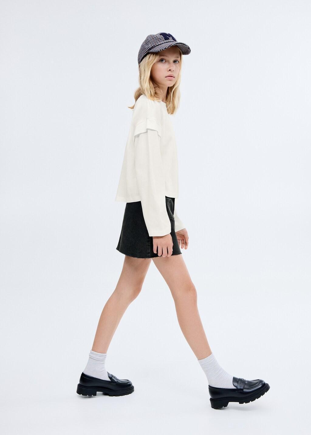White Sleeve Detail T-Shirt, Kids Girl, Natural White, large image number 1